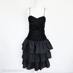 Vintage Positive Influence Velvet Ruffle Tier Dress 7/8 Holiday Party Cocktail